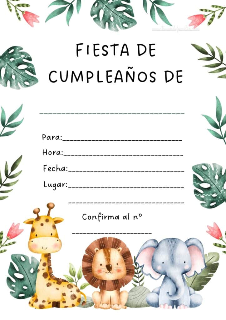 Invitación de cumpleaños para peques 10 Selva