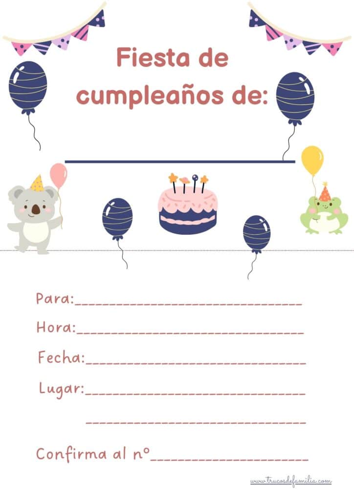 Invitación de cumpleaños 3 globos azules